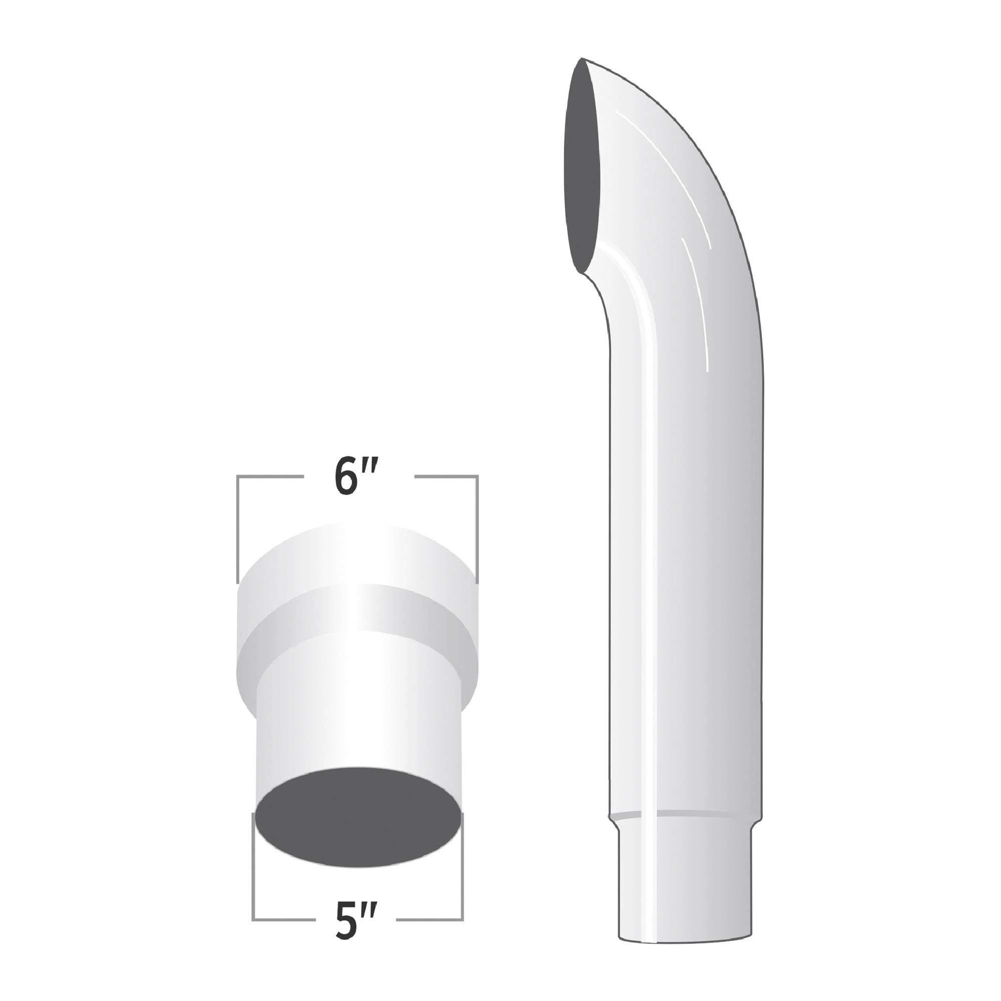 Trux Accessories 6in. - 5in. Reduced Dia. Curved Top Truck Exhaust Stack, 60in.L, Chrome, Model# TSK65-CO60